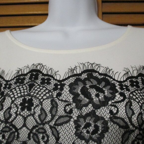 Elle top NEW off white & black lace 3/4 sleeve soft & stretchy size L - Picture 4 of 8
